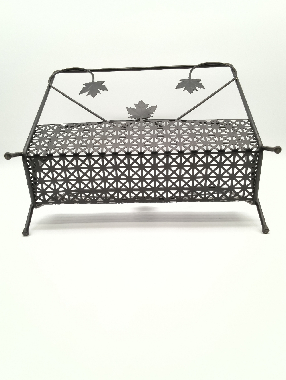 Vintage Mid-Century Modern Black Iron Maple Leaf Magazine Rack - Picture 10 of 14